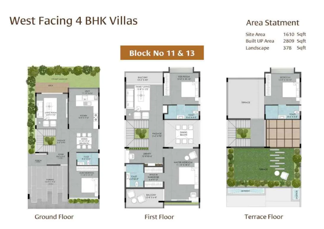 Gravity Smera Gardens Block 11 and 13 West 2,895 sq.ft. 4 BHK villa floor plan