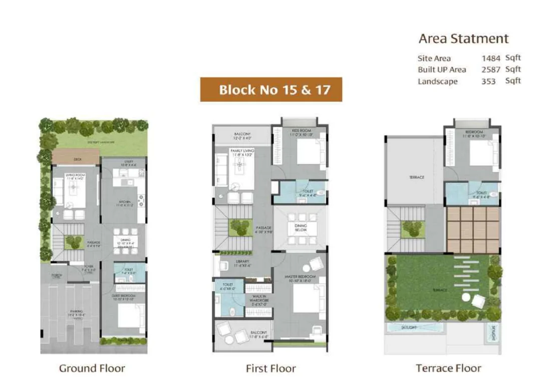Gravity Smera Gardens Block 15 and 17 West 2,587 sq.ft. 4 BHK villa floor plan